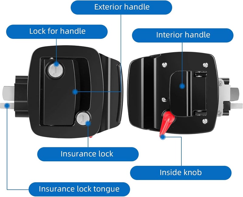 BEBOBLY 2 Packs RV Locks for Travel Trailers, RV Entry Door Lock with Paddle Deadbolt, 100% Zinc Alloy Metal Camper Door Latch Replacement Kit, with RV Keys for Camper Cargo Hauler, Black - Image 2